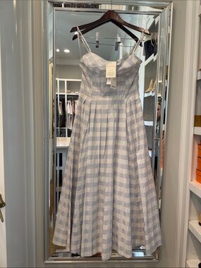 Johnathan Simkhai kittiya dress blue gingham check size 4. NWT